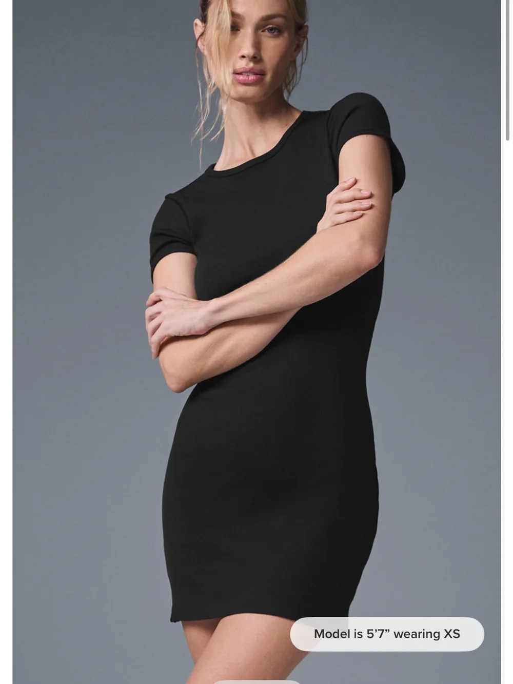 ALO Yoga Goddess Ribbed Short Sleeve Dress - Black